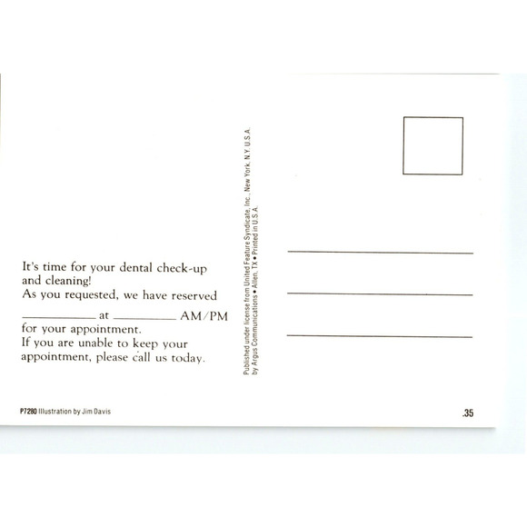 Garfield The Cat Postcard Time For Your Dentist Visit Signed Jim Davis 1978 - Picture 2 of 2